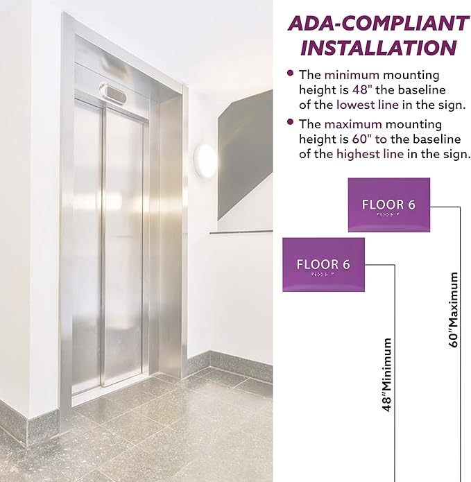 6" X4" Floor 6 Sign - ADA Compliant Tactile Graphics Grade 2 Braille Text | Wall Mount Plastic Directional Assistance, Floor Number Sign for Office, Schools, Hospitals, Apartments