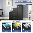 3-Drawer File Cabinet, Locking Metal Vertical File Storage for Home Office, Black, 15" W x 17.7" D x 38.6" H