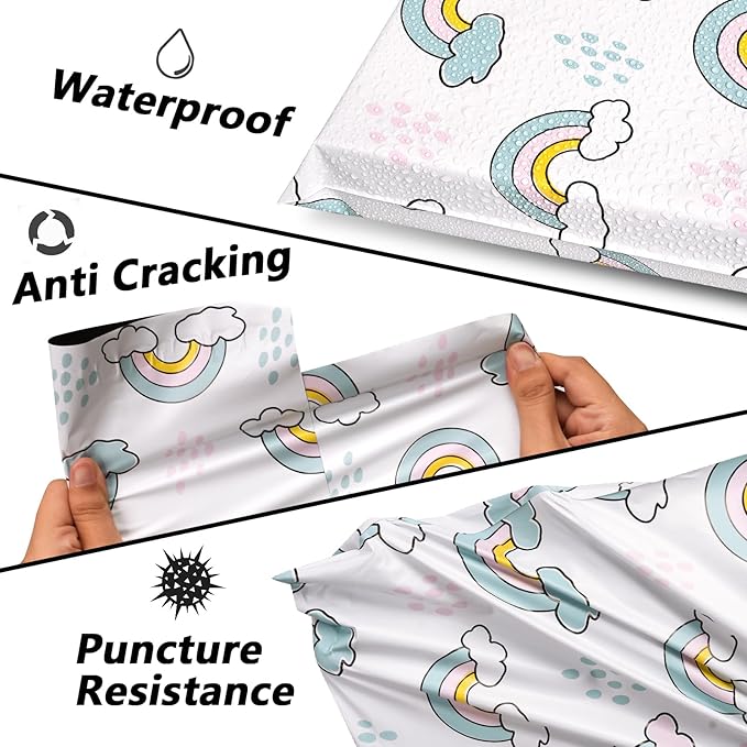 Poly Mailers 6x9 Inch 100 Pcs - Rainbow Printed Shipping Bags, 2.4mil Thickness, Waterproof and Tear Resistant Mailing Envelopes, Self-Sealing Packaging Bags for Small Business
