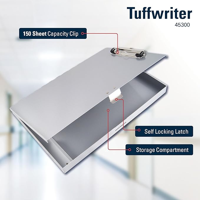 Saunders Tuffwriter Recycled Aluminum Storage Clipboard, 0.5" Clip Capacity, Holds 8.5 x 11 Sheets, Silver