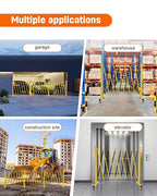 GCCSJ Expandable Metal Barricade with Wheels, 16.4 Feet Long Folding Security Gate, Retractable Metal Barrier for Construction Site Elevator Traffic Control Garage, Yellow Black