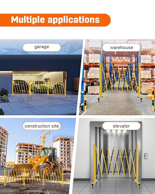 GCCSJ Expandable Metal Barricade with Wheels, 16.4 Feet Long Folding Security Gate, Retractable Metal Barrier for Construction Site Elevator Traffic Control Garage, Yellow Black