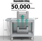Utility Cart on Wheels, Heavy Duty Large Flat Top Rolling Service Cart, 46 x 25 Inch Work Carts, 2 Shelf 1000 lbs Capacity Plastic Tool Cart, for Warehouse, Garage, Cleaning, Gray