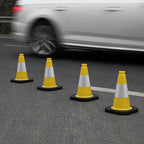 Fluorescent Orange/Green PVC Traffic Cones, Heavy Black Base Parking Lot Cone Structurally Stable Weatherproof Road Construction Safety Cones (4, Yellow, 12" Small)