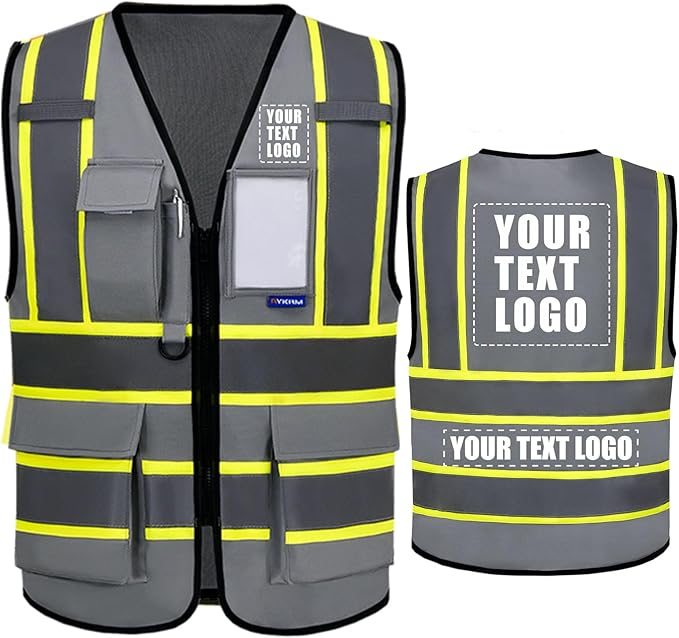 AYKRM Custom Logo Personalised Printed High Visibility Reflective 2 two tone work construction Safety Vest