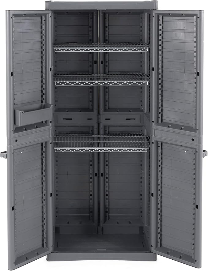 Gracious Living 3-Shelf Base Cabinet, MaxIt Lockable Utility Storage with Adjustable Shelves for Garage, Basement, Workshop, Grey - Large