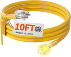 HUANCHAIN 10 ft 14/3 Gauge Heavy Duty Outdoor Extension Cord Waterproof with Lighted, Flexible Cold Weather 3 Prong Electric Cord Outside, 15A 1875W 125V 14AWG SJTW, Yellow, ETL Listed