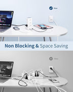 Power Strip Tower, 16.5 Ft Flat Plug Extension Cord, 16 in 1 Power Bars with Surge Protector, Power Tower Bar with 12 AC Multiple Outlets 4 USB (1 USB C)