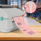 Pink Direct Thermal Labels 4 × 6 Inch Vinyl Self-Adhesive Fanfold Shipping Stickers Waterproof Perforated Printer Decal for Office School Warehouse 500 PCS