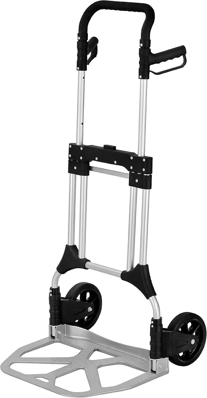 Olympia Tools 440 LB Aluminum Folding Hand Truck with Telescoping Handle - Foldable Moving Furniture Trolley Dolly Cart with 2-Wheels & Ergonomic Handle - Collapsible Hand Trucks for Home, Office