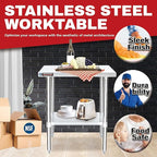 DuraSteel 30x18 Stainless Steel Work Table - NSF Commercial Prep Metal Table - Outdoor Pizza Oven Stand w/Under Shelf - Kitchen Island Laundry Utility Garage Microwave Stand Large Rolling Storage Cart