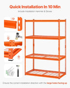 VEVOR Storage Shelves, 2400 lbs, 4 Tier Heavy Duty Garage Shelving, 20" D x 40" W x 60" H Adjustable Metal Shelves for Industrial Shelving Unit Utility Shelf, for Kitchen, Warehouse, Basement, Orange