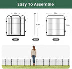 24 in(H) Decorative Garden Fence Outdoor for Yard with Gates,Heavy Duty Iron 16 Panels Total 29.4ft(L) Anti Dig Fence with Gravity Automatic Lock for Indoor/Outdoor Decorative Dog Fence,Black
