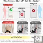 Lumizone Extra Tall Cat Gate 61.02" High Pressure Mounted Extra Wide 30.12"-34.05" (17Sizes) 1.37" Gap No Drilling Auto-Close Tall Pet Gate for Dogs (Cream, 30.12"-34.05"/76.5-86cm)