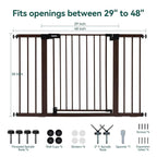 BABELIO Baby Gate with Black Wood Pattern, 29-48 Inch Auto Close Dog Gate PressGuard P7 for The House, Stairs and Doorways, Pressure Mounted Pet Gate with Door and Y Spindle Rods