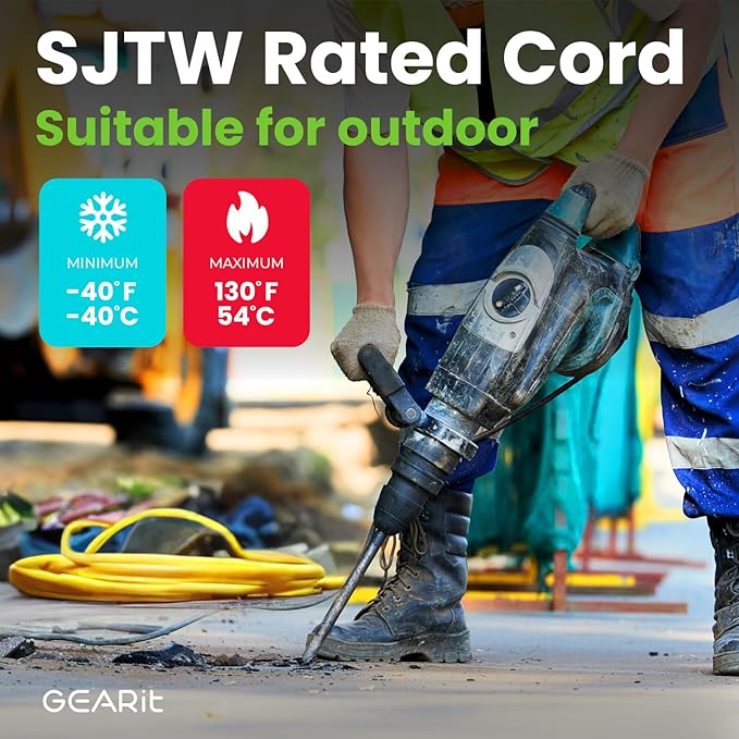 GEARit Outdoor 10 AWG Gauge 3 Prong Plug 100 Foot Extension Cord, Power Cord for Lawn, Garden, Appliances, 10/3, SJTW Heavy Duty for Indoor/Outdoor, All Purpose Weather Resistant, 100 Feet, Yellow