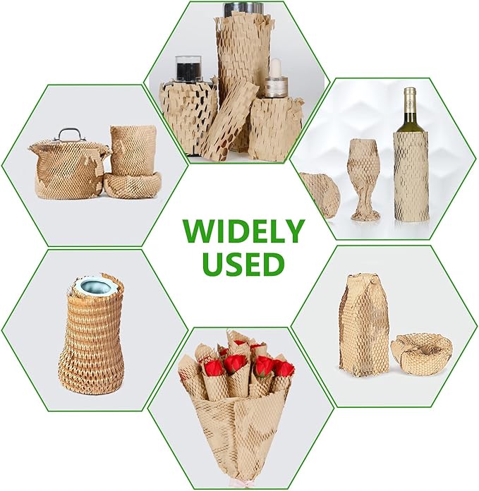Honeycomb Packing Paper Wrap 12"x400' Sustainable Alternative to Bubble Cushioning Wrap Biodegradable & Fully Recylable for Moving/Shipping/Packing Roll with 20 Fragile Stickers