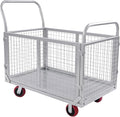 Platform Truck Cart with Cage, 440.92Lbs Capacity Grocery Dolly Heavy Duty Cart with 4 Wheels for Distribution Centers and Warehouses 39.4 x 23.6 x 37 Inch