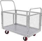 Platform Truck Cart with Cage, 440.92Lbs Capacity Grocery Dolly Heavy Duty Cart with 4 Wheels for Distribution Centers and Warehouses 39.4 x 23.6 x 37 Inch