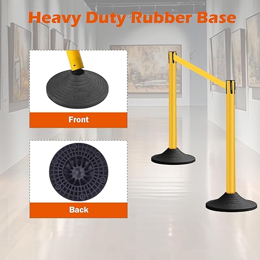 6 Pack Yellow Crowd Control Stanchions with 10FT Belts and Rubber Base, Queue Barrier Posts for Events, Stores, and Public Safety