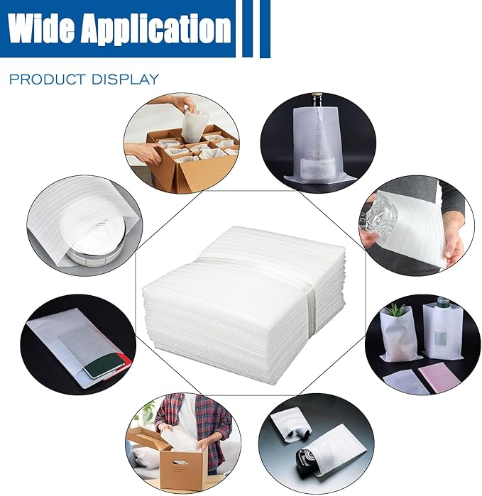 100 Pack Foam Pouches, Cushion Foam Wrap Pouches for Moving and Storing, 10"x12" Foam Wrap Pouches Protect Fragile Items, Protect Mug, Glasses, China, and Dishes, Packing supplies