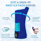 ComfiTECH Wrist Ice Pack Wrap 2 Pack, Flexible Hand Ice Pack for Carpal Tunnel, Thumb & Forearm, Reusable Gel Cold Sleeve with Adjustable Strap for Comfort and Support, Blue, Medium