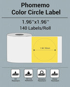 Phomemo Circle Labels for M110/M110S/M120/M200/M220 Label Maker, 1.96" x 1.96"（50x50 mm） Round Thermal Label for Barcode Labels, DIY Logo Design, Black on Yellow