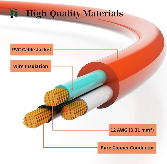 PLUGTUL 25 FT 12/3 Outdoor Extension Cord Waterproof, Heavy Duty 12 Gauge SJTW Extension Cord, 15A 1875W, ETL Listed, Great for Garden and Home, Orange