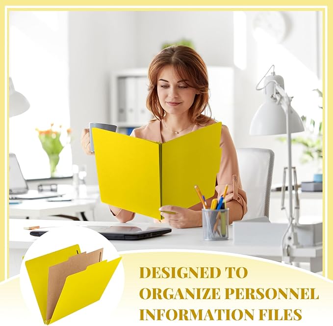 Skyygemm 12 Pack Classification Folders Letter Size Bulk with Divider and 2" Expansion, Pressboard Folder with 2 Prong Fasteners for Teachers, Clergy, Office, Church, Christmas Donations(Yellow)