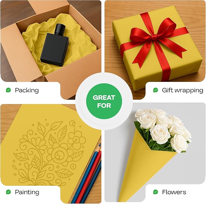 Yellow Kraft Paper Roll 24" x 1200" (100 feet) with Cutter - USA-Made Gift Wrapping Paper for Packing, Moving, Shipping & Crafts/Arts - 100% Recyclable Natural Craft Material by IDL Packaging