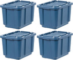 IRIS USA 4-Pack 12 Gallon Storage Bins with Lids |Made in USA| Heavy Duty Eco-Friendly Plastic Tote Containers for Truckbed Tool Box Organization, Large - Navy