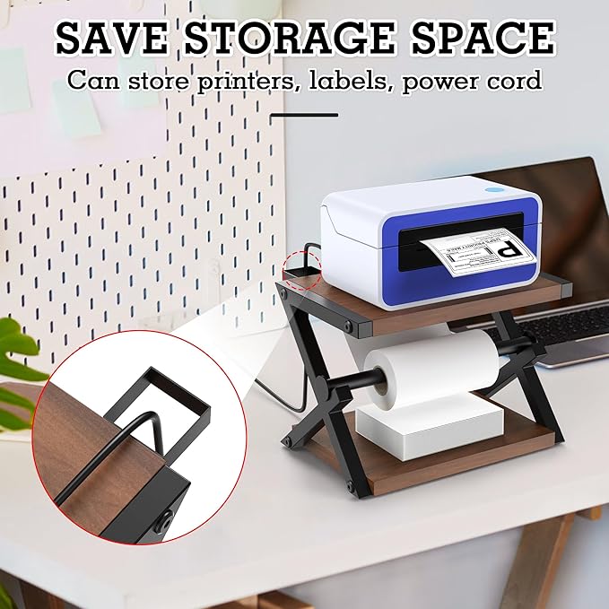 Alyoen Label Holder for Rolls and Fan-Fold Labels, Thermal Shipping Label Holder for Thermal Printer, Desktop Label Printer Accessory Supplies for Home, Office, Small Business (Black + Gray)