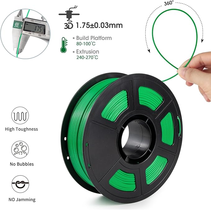 iSANMATE ASA Filament 1.75mm Green 1KG, UV & Weather Resistant 3D Printer Filament Perfect for Outdoor Functional Parts, Dimensional Accuracy +/- 0.02mm, 1kg Spool (2.2lbs)