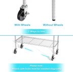 Auslar 5-Shelf Storage Shelves with Casters Heavy Duty 5 Tiers Rolling Cart Utility Racks Adjustable Wire Metal Shelving, 14" x 36" x 76.5", Chrome