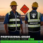 BeautyWill ANSI Certified Custom Logo Safety Vest 8-Pockets Class2 High Visibility Reflective Vest for Men - Personalized Logo Heavy-Duty Work Vest（Black，L）