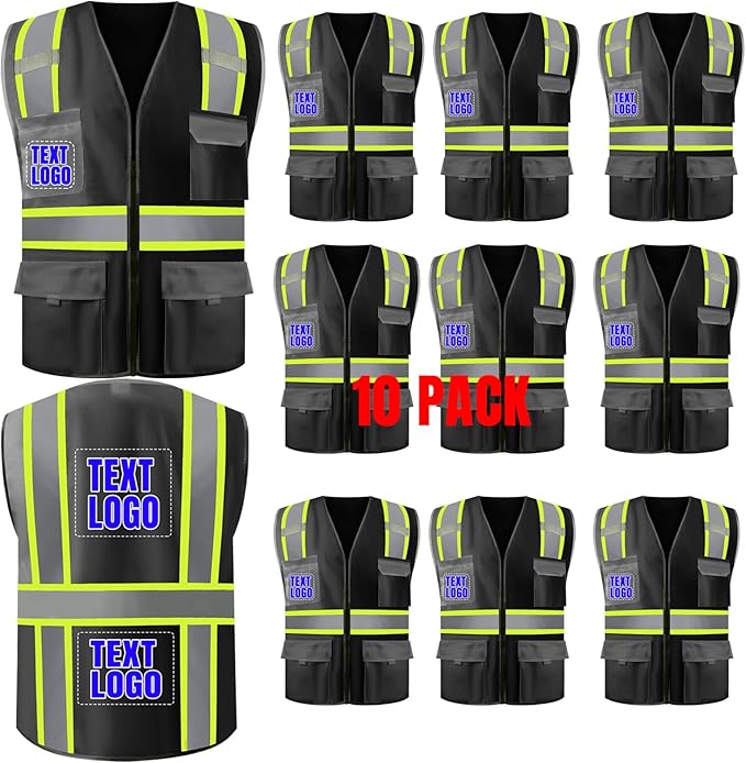 BeautyWill 10/20 Pack Custom Logo Safety Vest,Bulk High Visibility Class 2 Reflective Work Vests