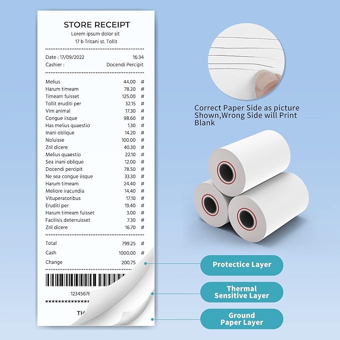 MFLABEL 3-1/8" Thermal Paper Rolls - 10 Rolls x 230ft, Compatible with Star Micronics, Epson, IBM & POS Receipt Printers | Smudge-Proof 80mm Credit Card Paper for Clear Transactions