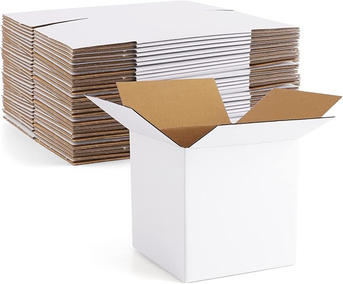 Eupako 4x4x4" Cardboard Box Mailers 25 Pack White Cube Corrugated Small Shipping Boxes for Mailing