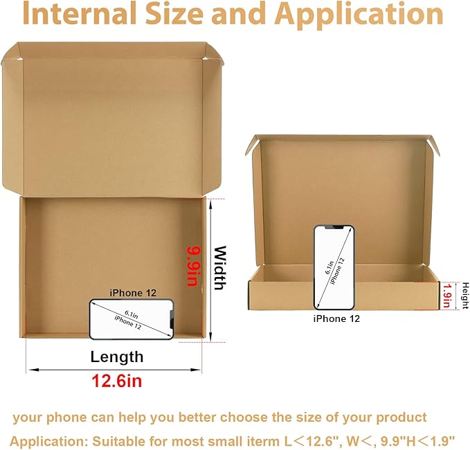 Trwcrt Shipping Boxes 13x10x2 Set of 20, Corrugated Cardboard Box for Packing Small Business, Brown