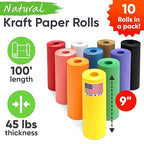 9" x 1200" USA-Made Multi-Color Kraft Paper Rolls, 45 lbs/66 GSM, 10 Rolls Set - Colored Kraft Paper for Packing, Crafts, DIY Projects, Gift Wrapping - Non-Toxic, Safe for Kids