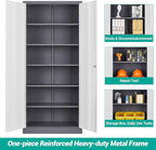 Wide & Deep Metal Storage Cabinet with 2 Doors and 5 Adjustable Shelves,72 inch Tall Locking Garage Storage Cabinet with Lock,Gray White Pantry Cabinets,Steel Cabinets for Home,Office,Garage 72x36x18