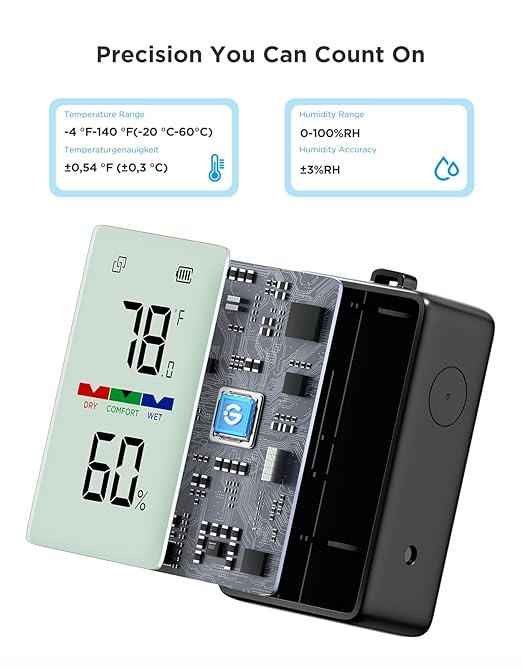 GoveeLife Outdoor Indoor Thermometer Hygrometer IP65 Waterproof, LCD Digital Display, 197ft Buletooth Range, Notification Alerts, 2 Years Data Storage Export, for Camping, Room, Patio, Greenhouse