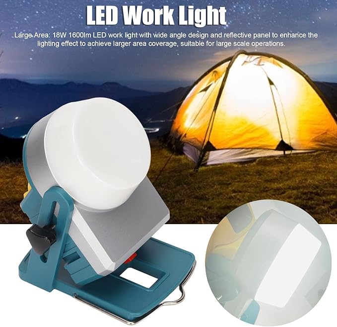 Small LED Work Light 18W Portable Hangable Outdoor Flood Lamp, LED Work Lantern with 360° Rotation, 1600lm Bright Light for 14/18V Battery, ABS and Aluminum Construction for