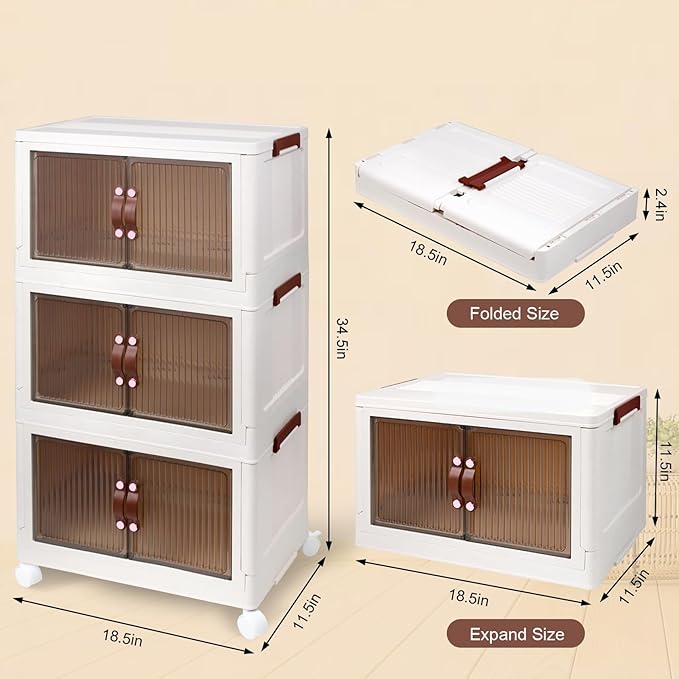 4 Tier Plastic Stackable Storage Bins and Boxes Organizer, Foldable Containers, Stackable Closet Organizers, Collapsible Boxes, White (5 Tier, 23.6″)