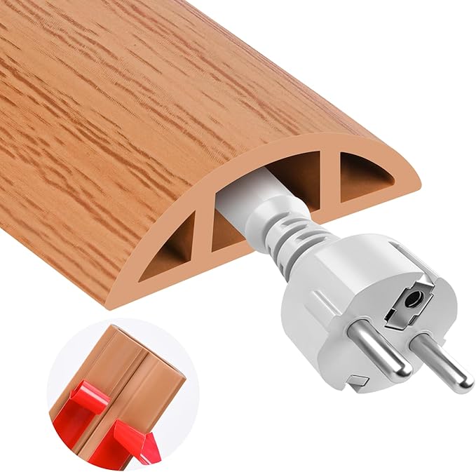 MYFAMIREA 10FT Floor Cord Cover for Wire Self Adhesive Cable Cavity Management PVC Extension Cord Hider Power Floor Wire Protector Cover Prevent Cable Trip for Office Home Outdoor (Brown Wood, 1.97'')