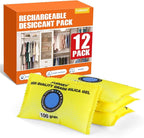 100g (12 Packs) Rechargeable Desiccant Packs for Storage, Color Indicating Silica Gel Desiccant Packets, Moisture absorbers for storage,Dehumidifier bag for Closets,Cars,Storage Bins
