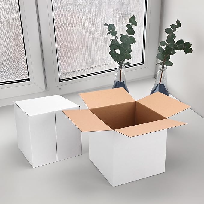 Hoikwo 8x8x8 Shipping Boxes Set of 25, White Corrugated Cardboard Box for Small Business for Packaging Mailing