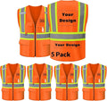 Safety Vest Customize Logo with 5 Pockets & Zipper Reflective High Visibility Vest Class 2 Outdoor Workwear