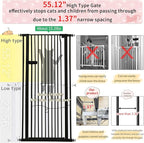 Lumizone Extra Tall Cat Gate 55.12" High Pressure Mounted Extra Wide 2025 New (17 Sizes) 1.37" Gap No Drilling Auto-Close One-Handed Operation Tall Pet Gate for Dogs(Black, 55.12" H x 42.52"-46.64" W)