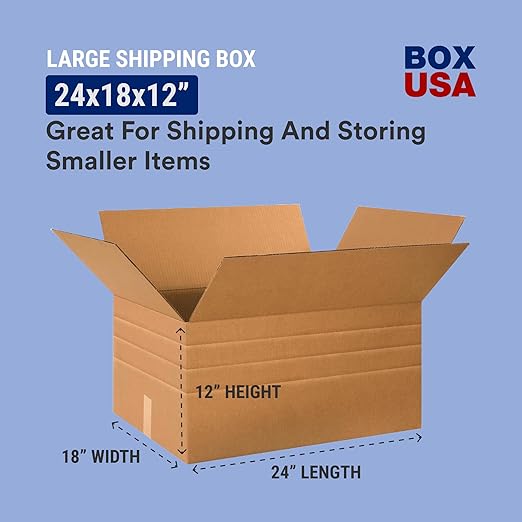 Box USA Shipping Boxes 24"L x 18"W x 12"H 10-Pack Multi-Depth Single Walled Corrugated Boxes for Shipping, Packaging, Moving, Storage Box for Home or Business, Strong Wholesale Bulk Boxes